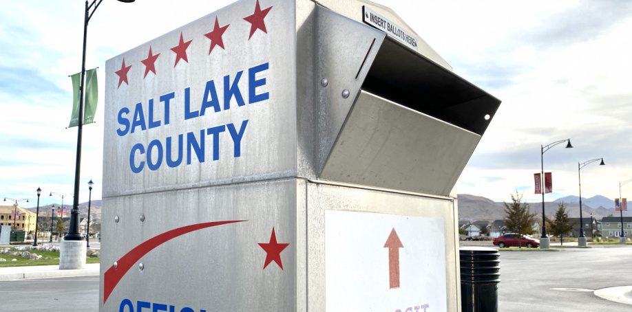 A Salt Lake County dropbox outside the Herriman City Hall