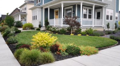 Corner yard with landscaping