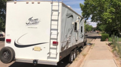 Camper trailer parked on roadside