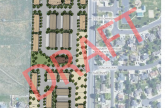 Draft rendering of a proposal for a maximum of 212 single-family and townhome housing.